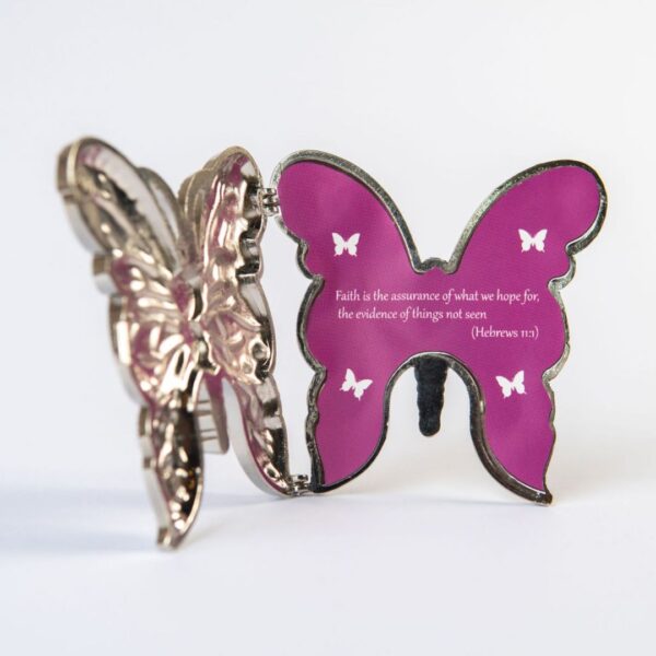 Purple Butterfly Pendant Quote "Fate is the assurance of what we hope for"